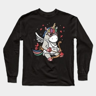 Cute Cupid Unicorn Valentine's Day Love Heart Gift T-Shirt Long Sleeve T-Shirt